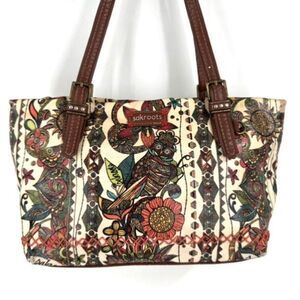 SAKROOTS Owl Floral Small Satchel Tote Coated Canvas Sunflower Bag